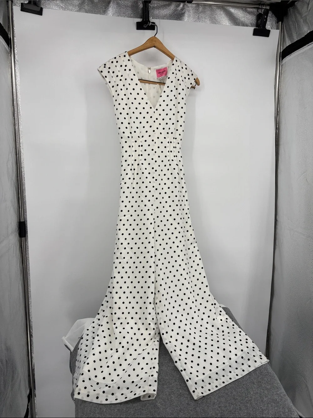 Kate Spade black and white Cabana Dot lined wide leg belt Jumpsuit size 0 NWT